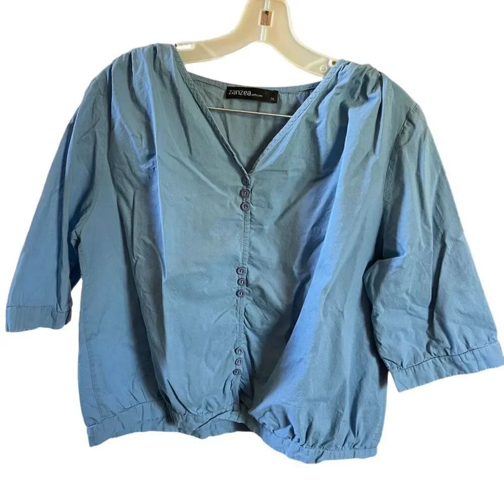 Zanzea size XL button down blouse puff sleeves relaxed fit casual beach